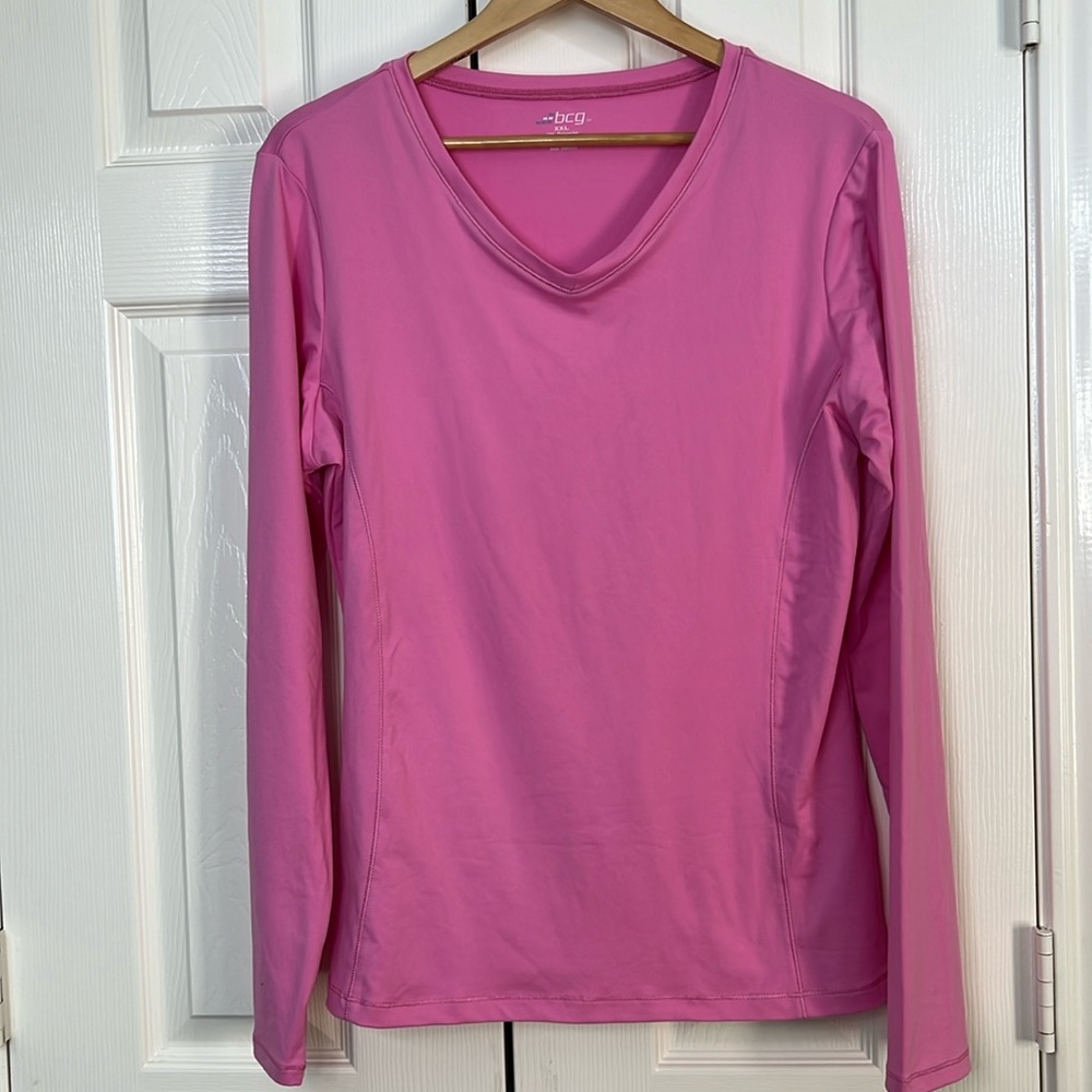 BCG Pink V neck long sleeve base layer shirt Size XXL